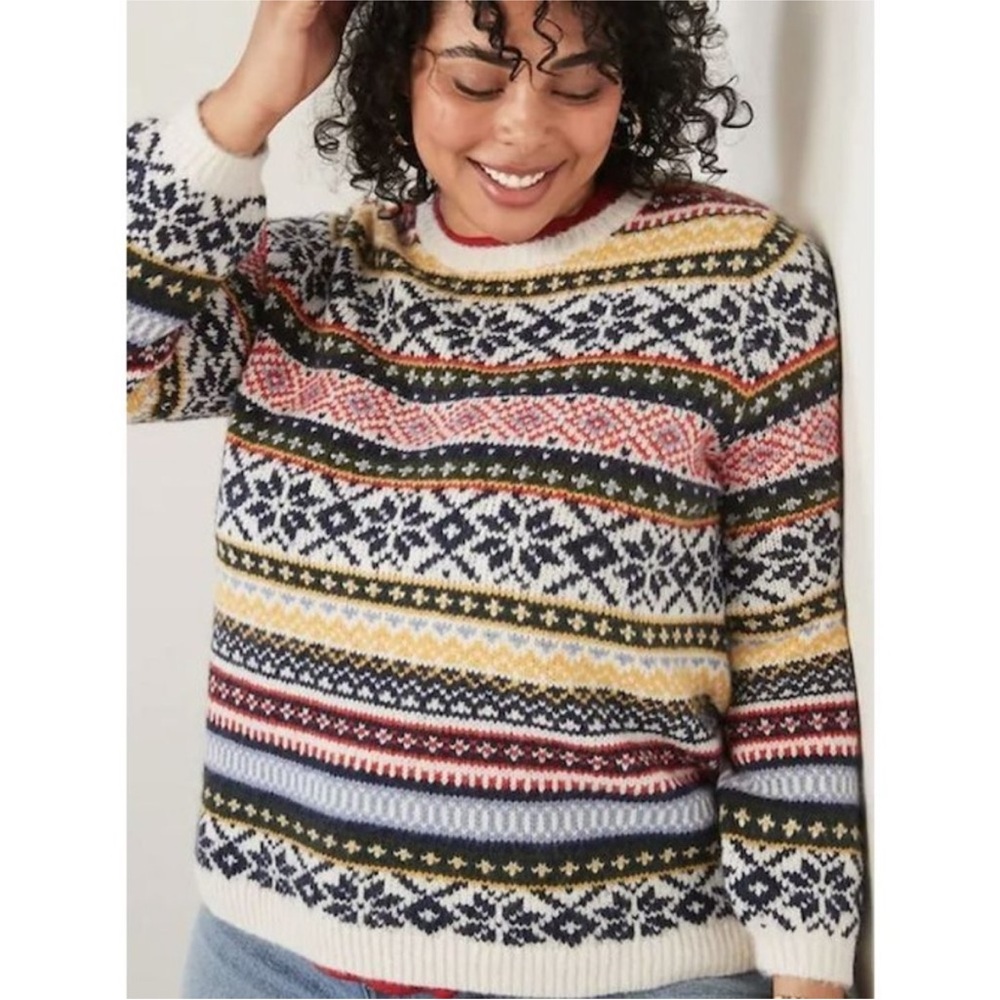 Old Navy Womens Fair Isle Blouson-Sleeve Sweater Rainbow Stripe Xmas Size XL